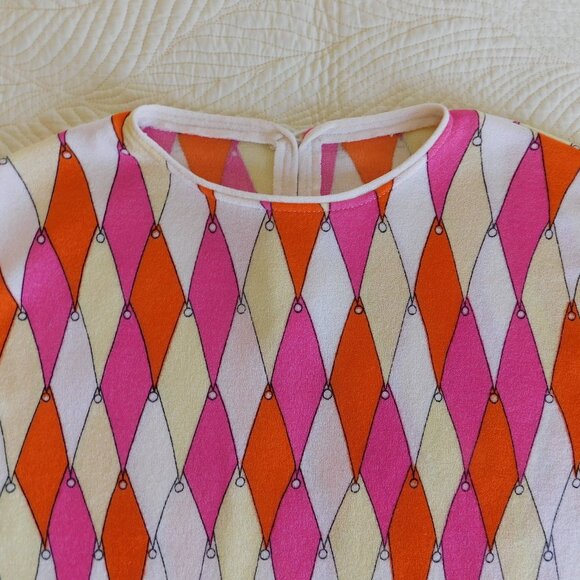 VTG Zio Luigi sleeveless top Pucci look harlequin mod 60s diamond tassel blouse - Picture 5 of 13